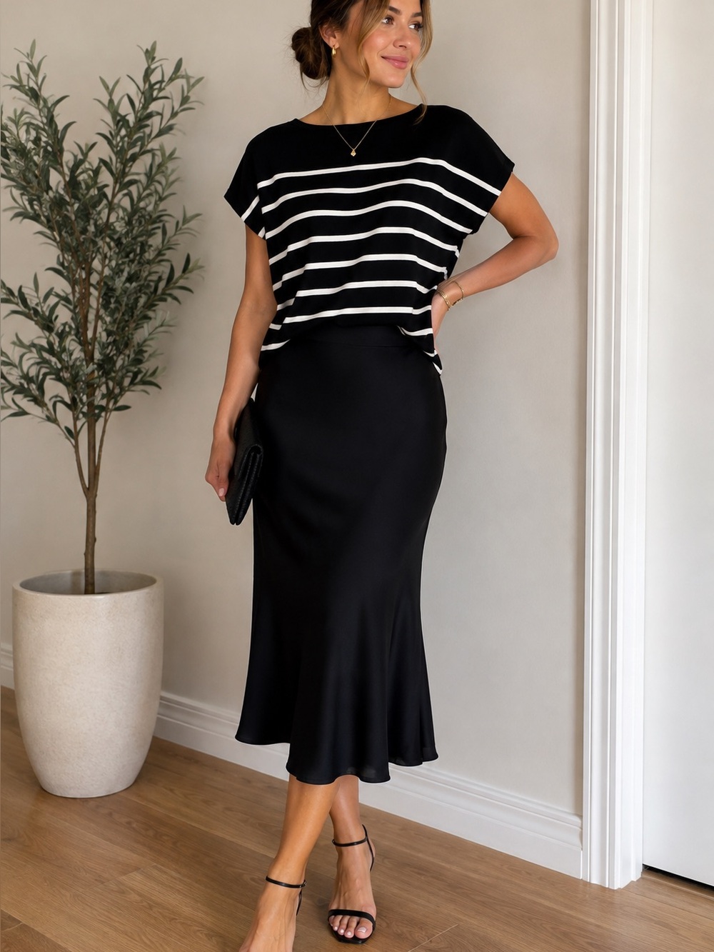 Black & White Striped Boatneck Top - Women's Casual Knit